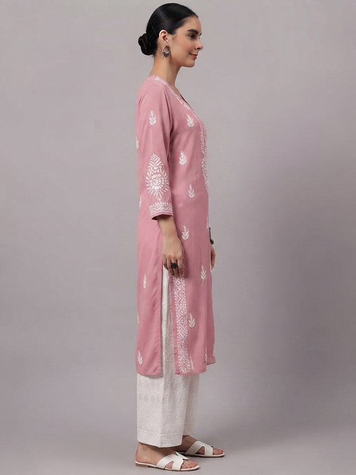 Women Hand Embroidered Chikankari Rayon Kurta PC4076 Orangered
