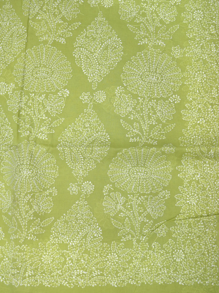 Hand Embroidered Chikankari Cotton Saree PCSAR02 Green