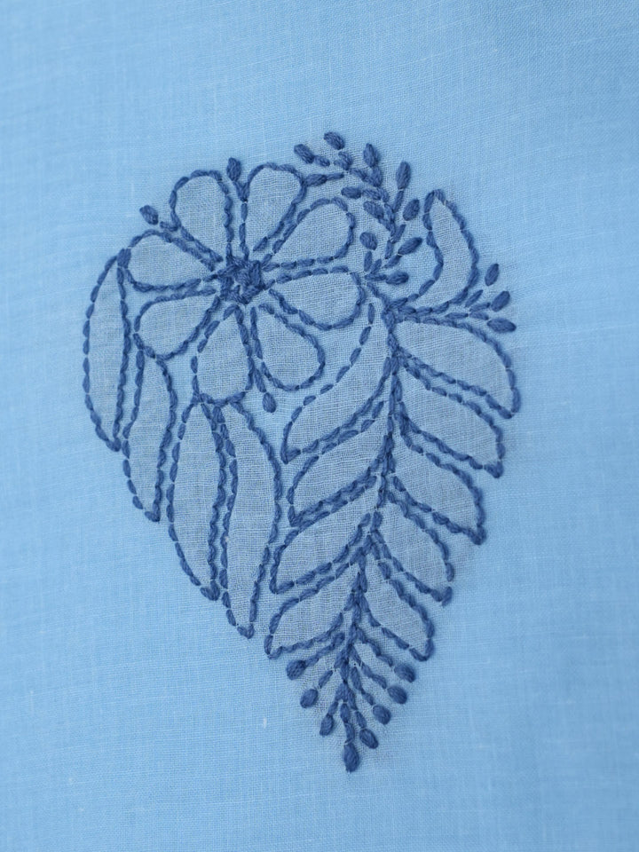 Women Hand Embroidered Cotton Chikankari Dress MaterialPCSCU00406FS-LIGHTBLUE