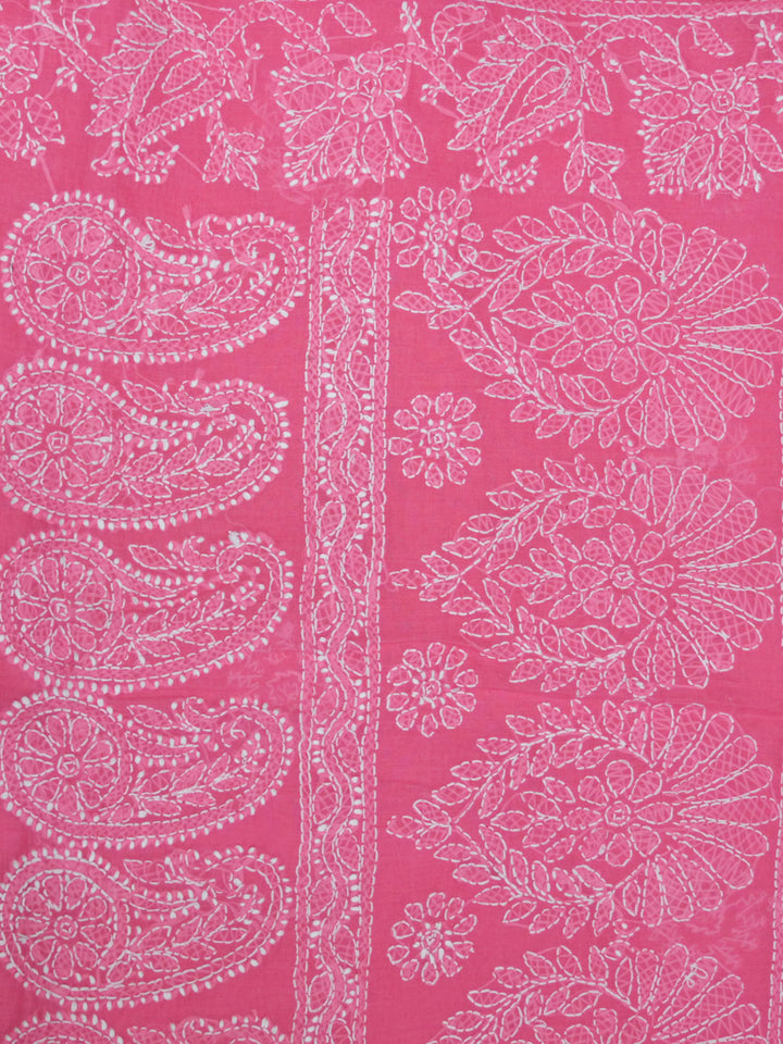 Hand Embroidered Chikankari Cotton Saree PCSAR02 Darkpink