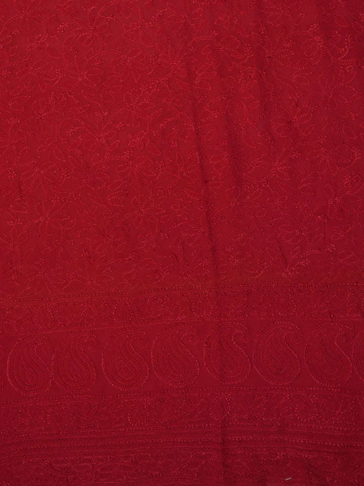 Women Hand Embroidered Chikankari Viscose Georgette Kurta Fabric PC4122-RED