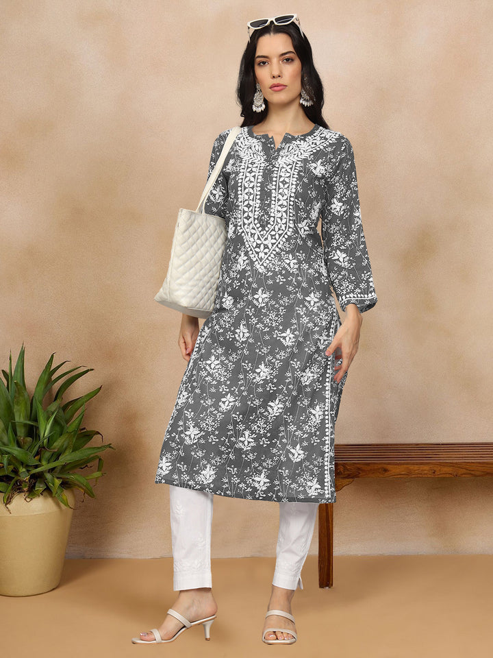 Hand Embroidered Chikankari Mulmul Cotton Straight Kurta- PC4041