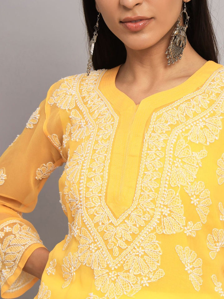 Women Hand Embroidered Chikankari Georgette Straight Kurta With Matching Slip- PC3545