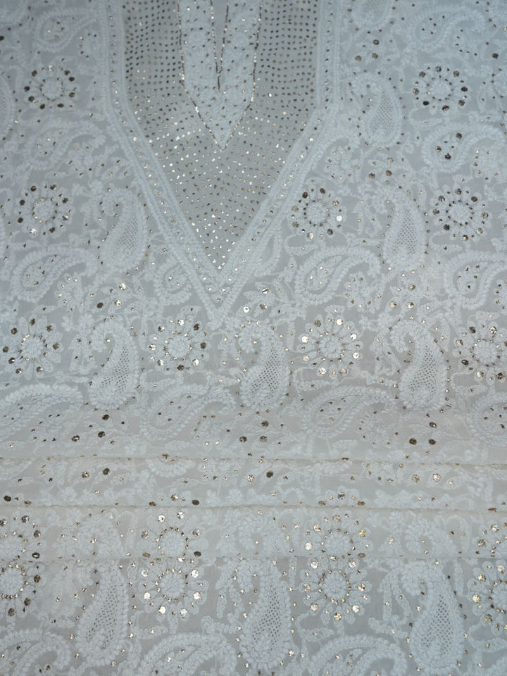 Women Hand Embroidered Chikankari Viscose Georgette Dressmaterial PC4124-WHITE6