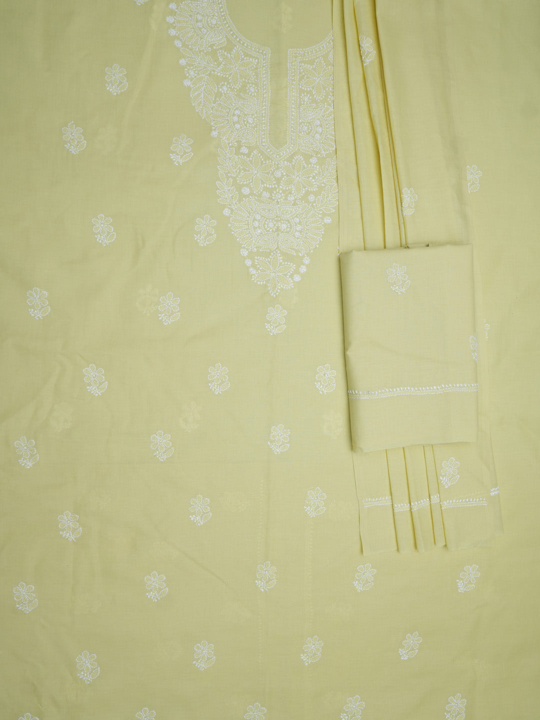 Women Hand Embroidered Chikankari Cotton Dressmaterial PCSCU00104FS-Yellow