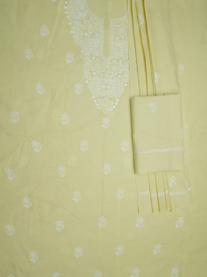 Women Hand Embroidered Chikankari Cotton Dressmaterial PCSCU00104FS-Yellow