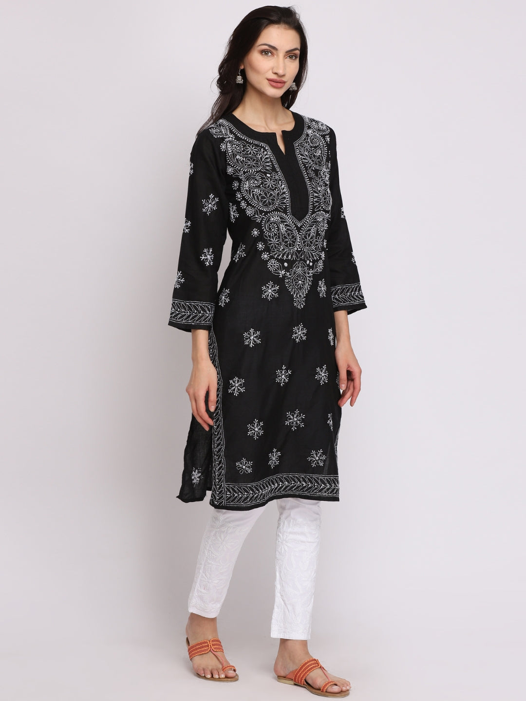 Hand Embroidered Cotton Straight Kurta-PC3435