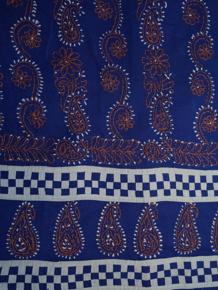 Women Hand Embroidered Chikankari Cotton Dressmaterial PC4120-NAVYBLUE