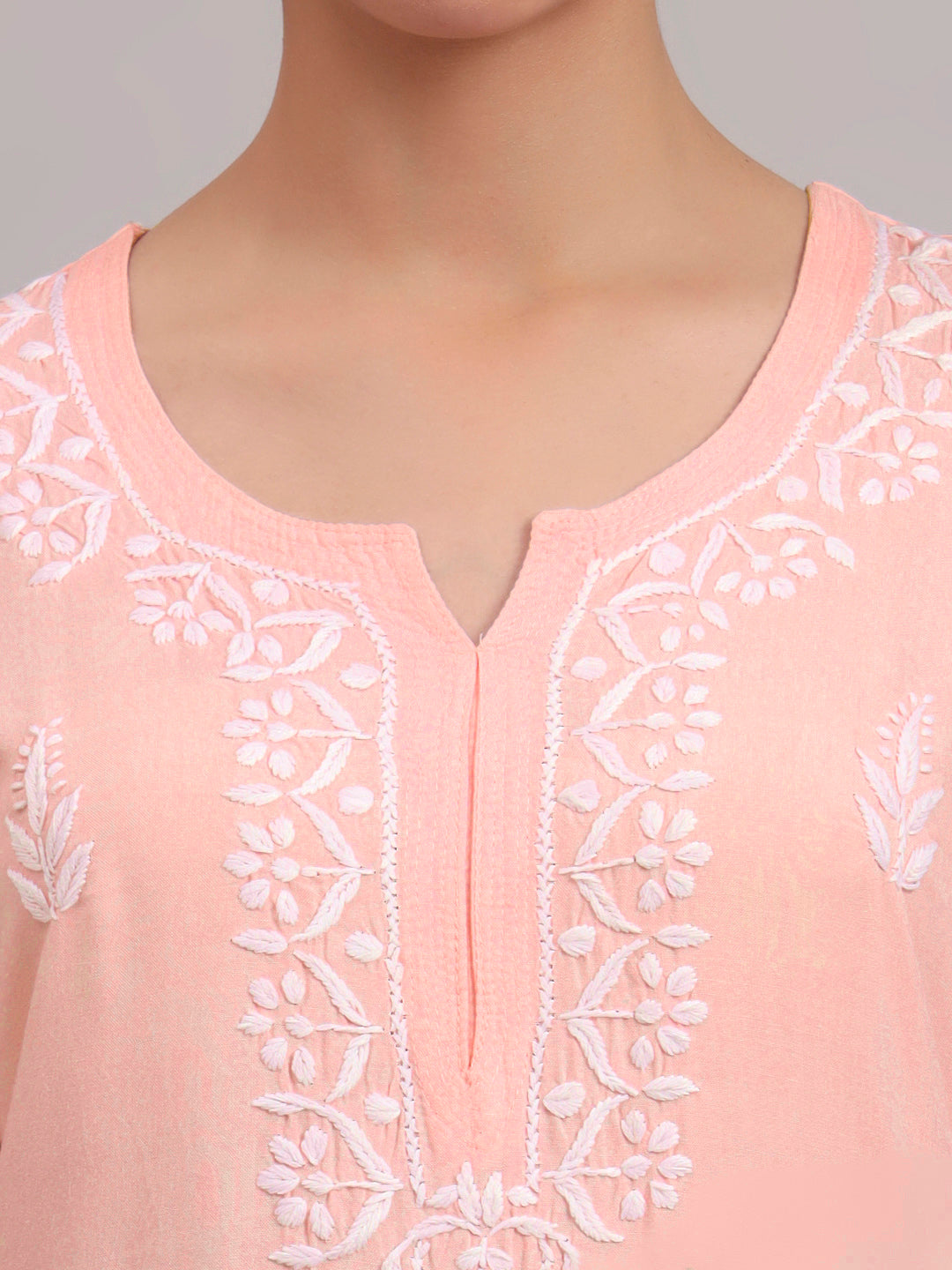 Women Hand Embroidered Chikankari Rayon Kurta PC4076 Peachpuff