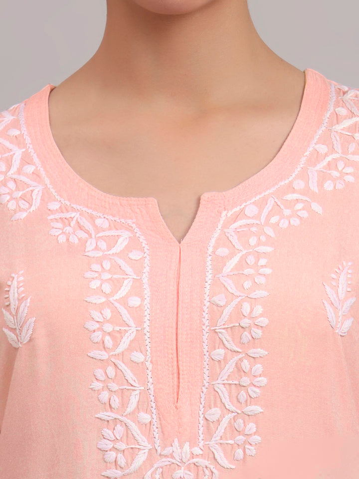 Women Hand Embroidered Chikankari Rayon Kurta PC4076 Peachpuff