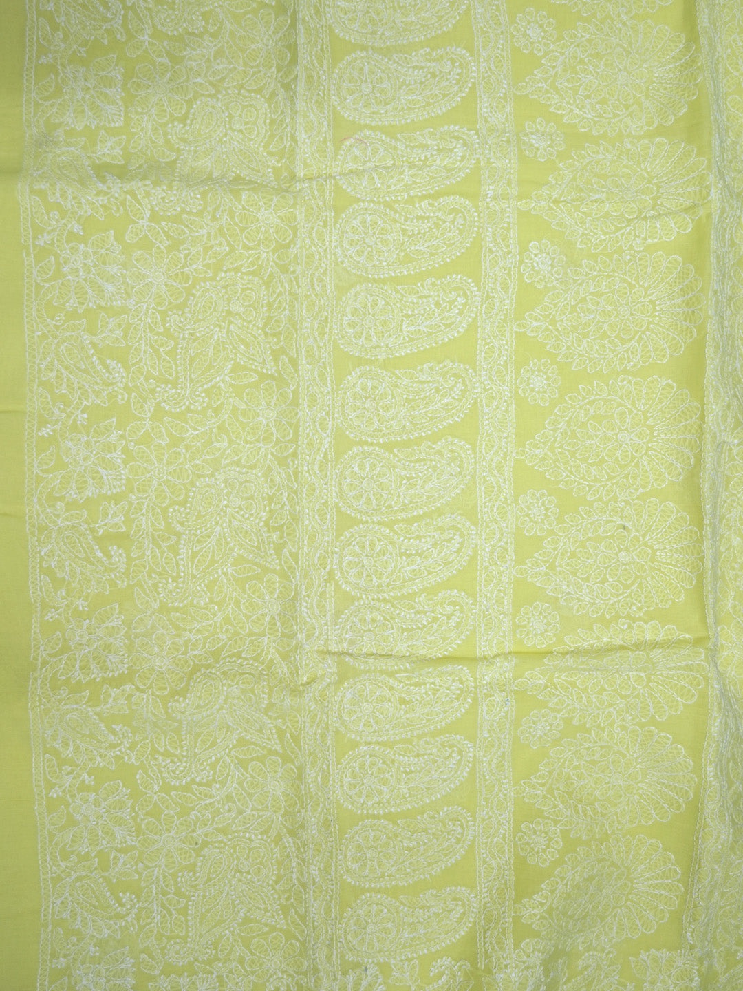 Hand Embroidered Chikankari Cotton Saree PCSAR02 Limegreen