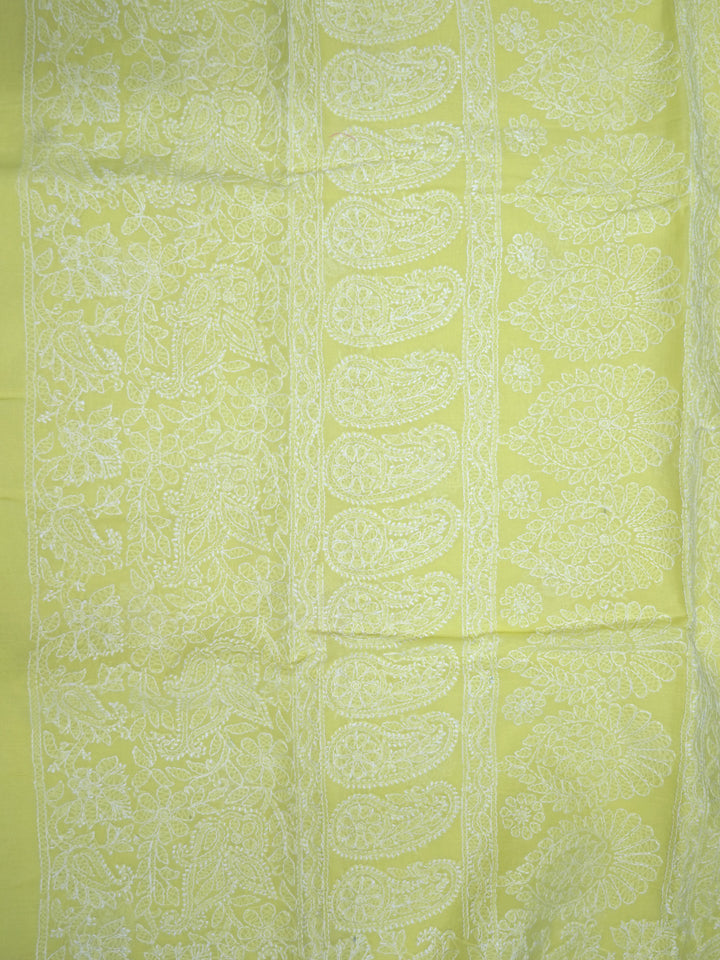 Hand Embroidered Chikankari Cotton Saree PCSAR02 Limegreen