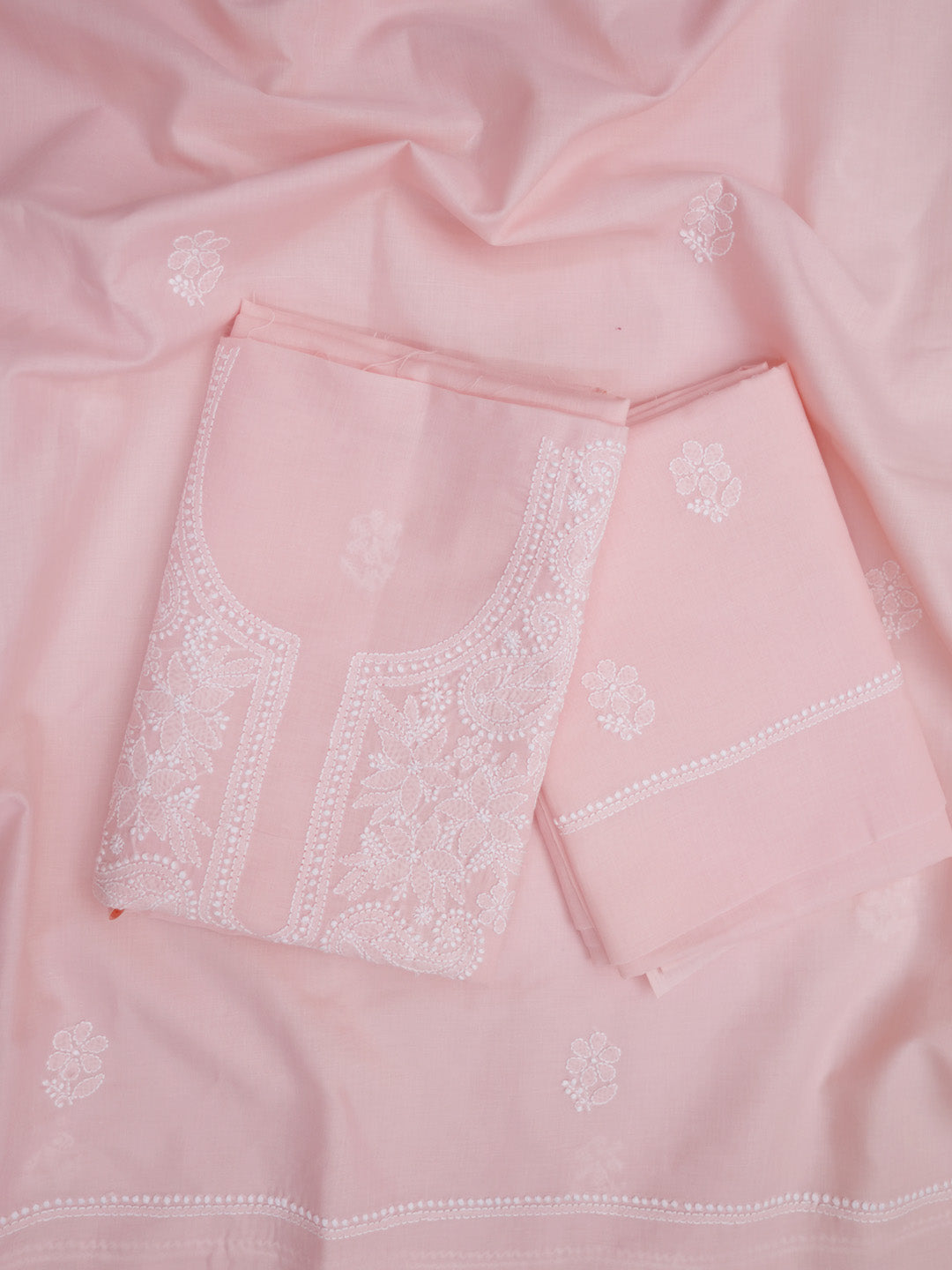Women Hand Embroidered Chikankari Cotton DressMaterial PCSCU00104FS-LIGHTPEACH