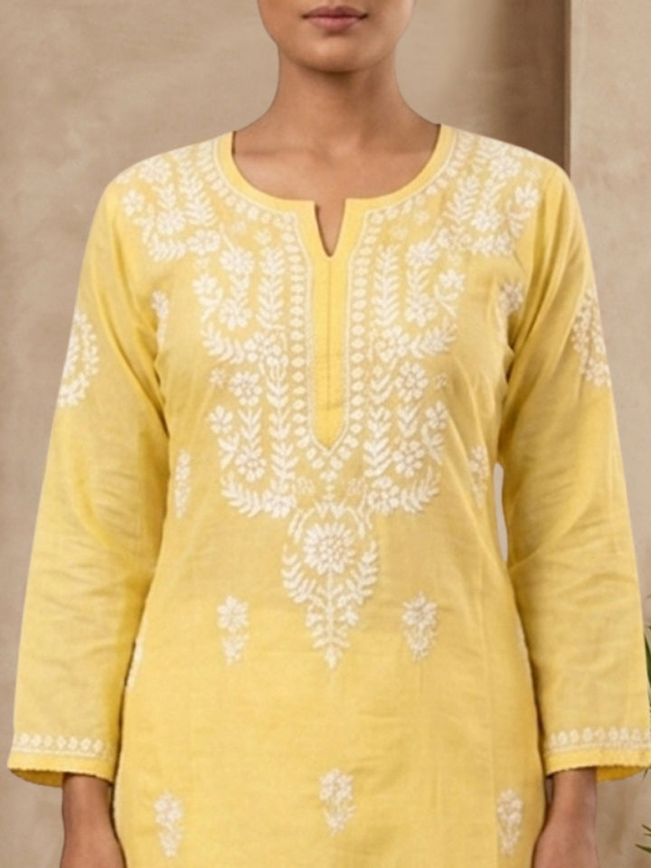 Women Hand Embroidered Chikankari Modal Kurti PC3611 Yellow