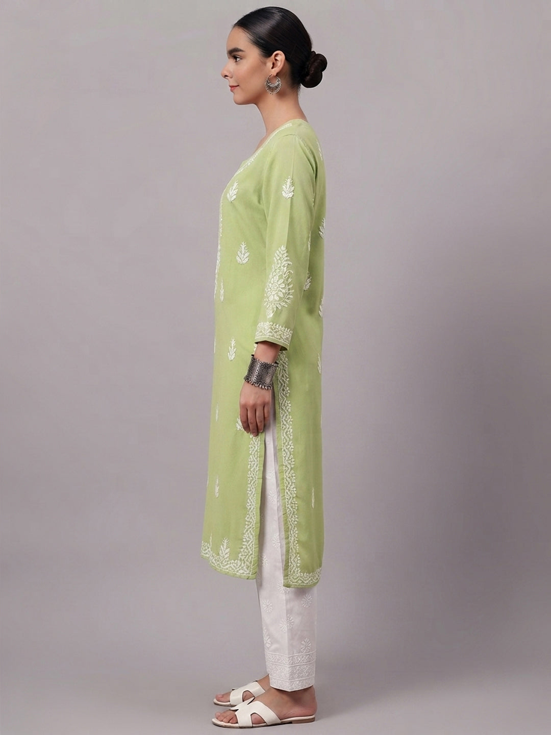 Women Hand Embroidered Chikankari Rayon Kurta PC4076 Green