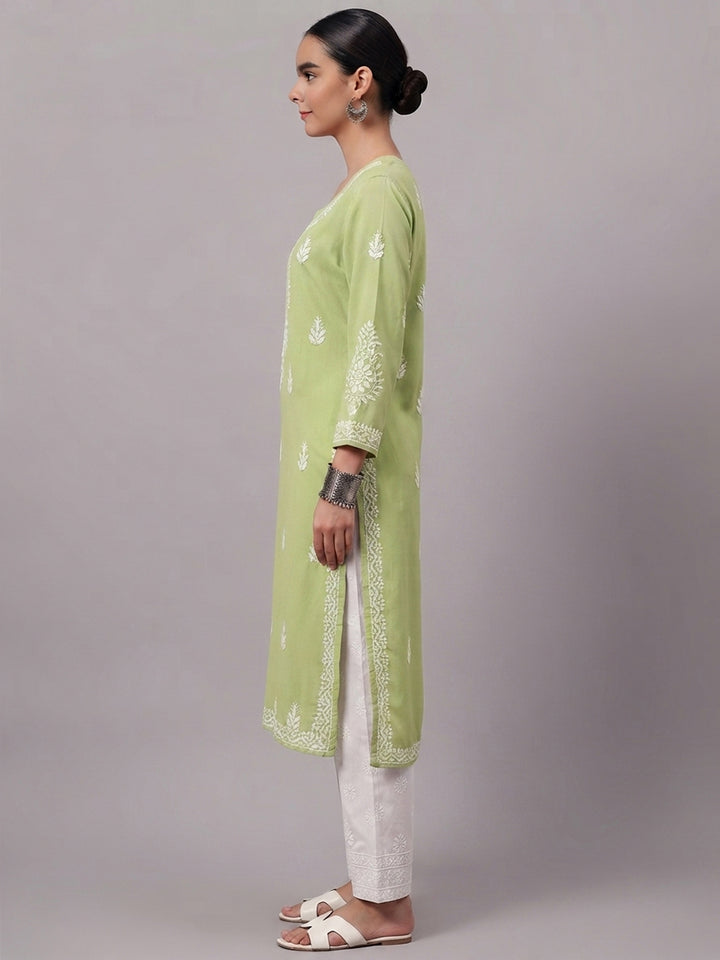 Women Hand Embroidered Chikankari Rayon Kurta PC4076 Green