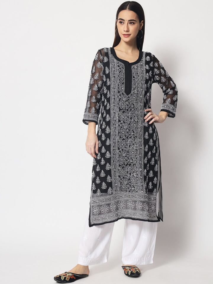 Hand Embroidered Chikankari Georgette Straight Kurta With Matching Slip- PC3594