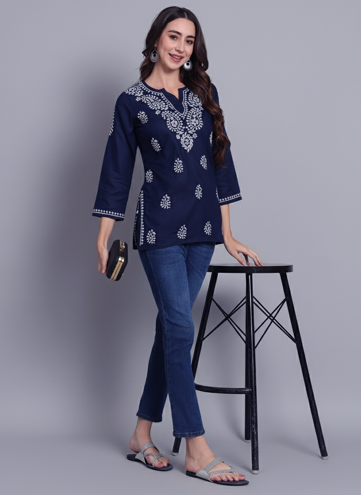 Women Hand Embroidered Chikankari Cotton Kurti PC3828