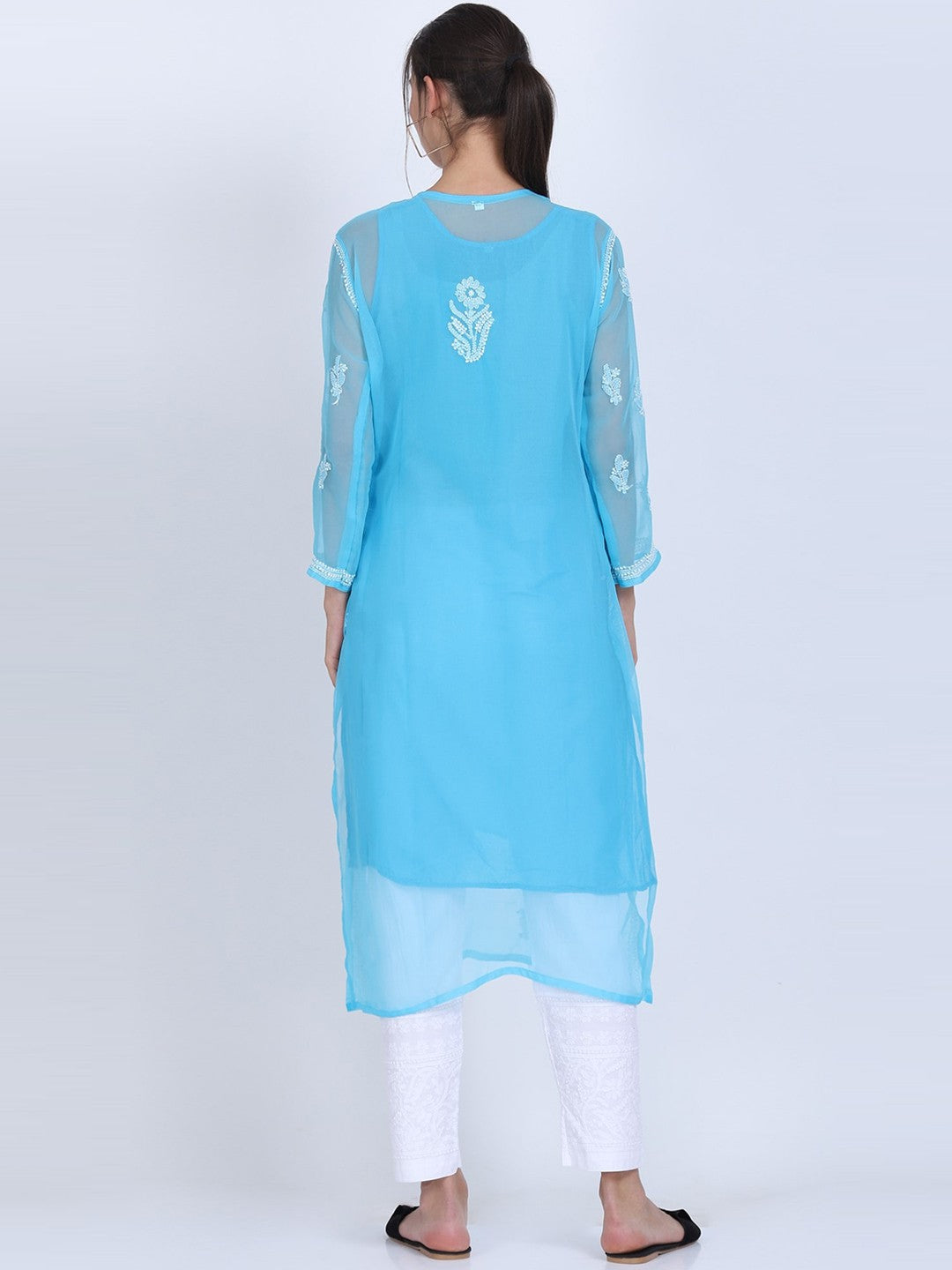 Hand Embroidered Chikankari Georgette straight Kurta with matching slip- PC3487