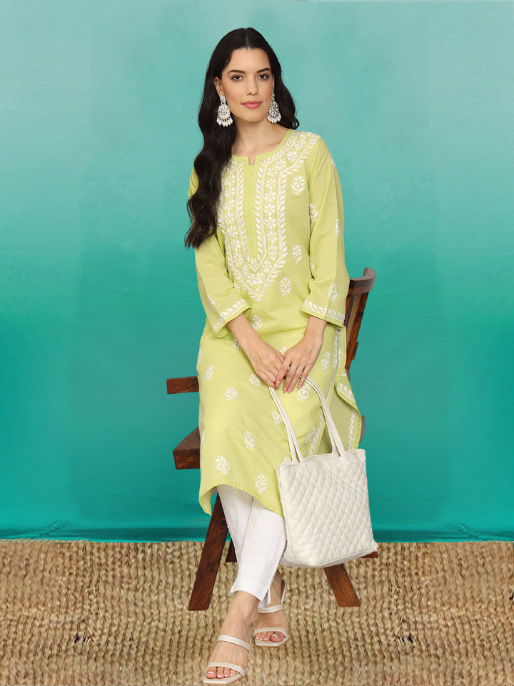 Hand Embroidered Chikankari Mulmul Cotton Straight Kurta- PC3839