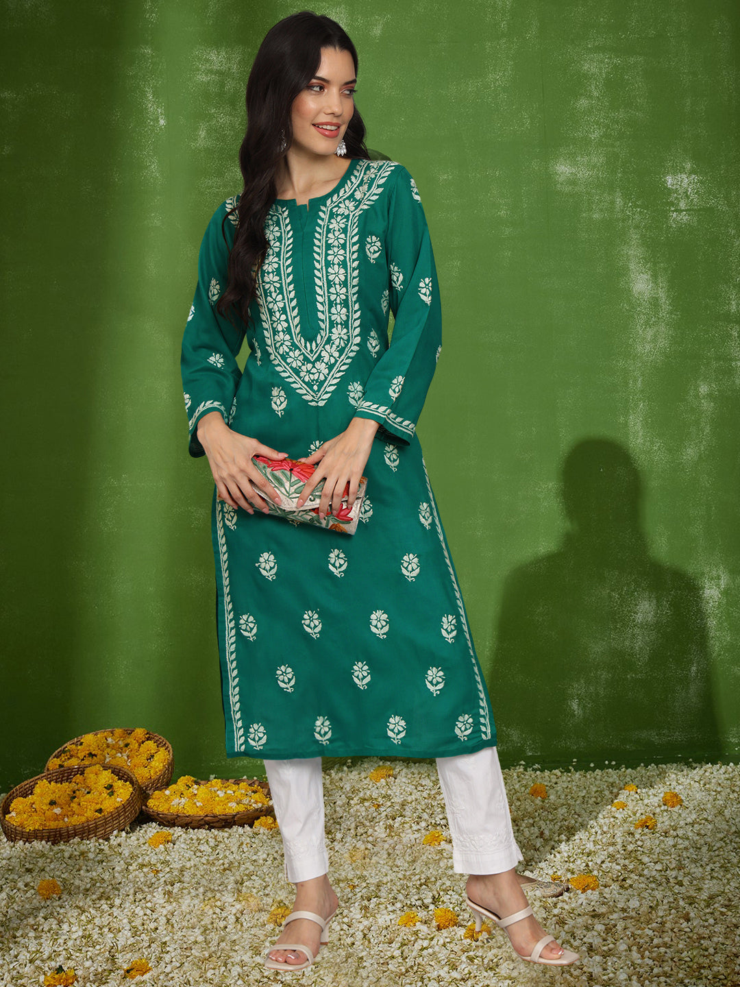 Hand Embroidered Chikankari Mulmul Cotton Straight Kurta- PC3839