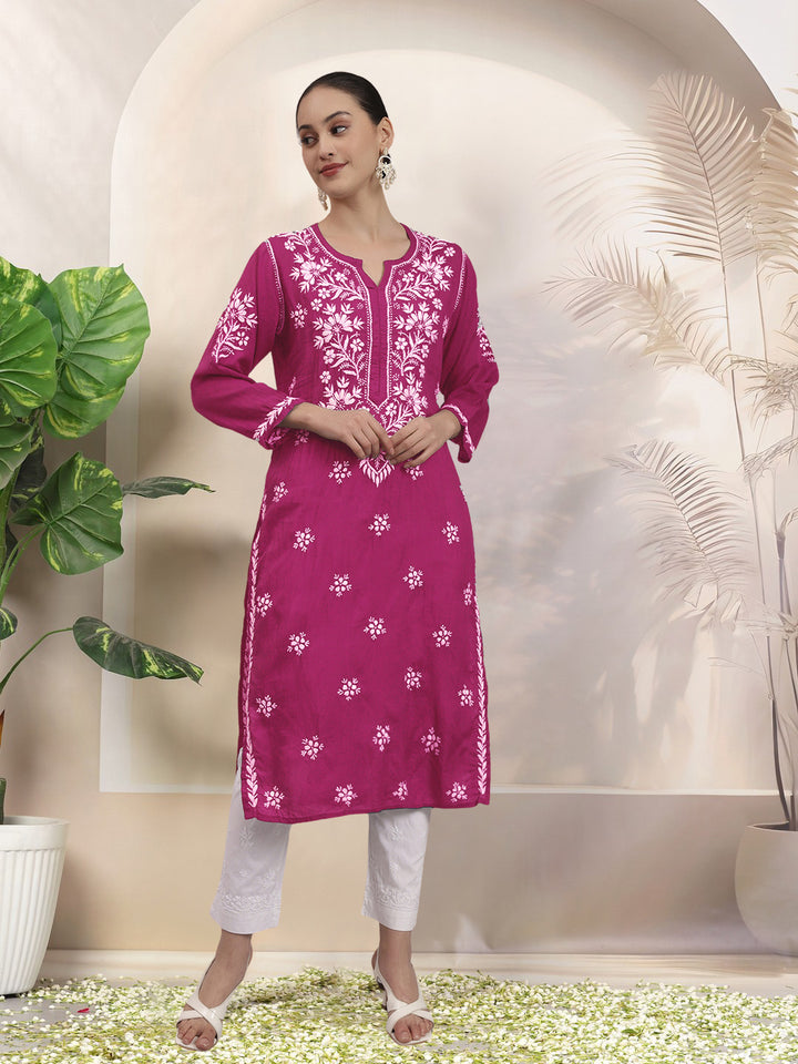 Hand Embroidered Chikankari Modal Straight Kurta- PC4059