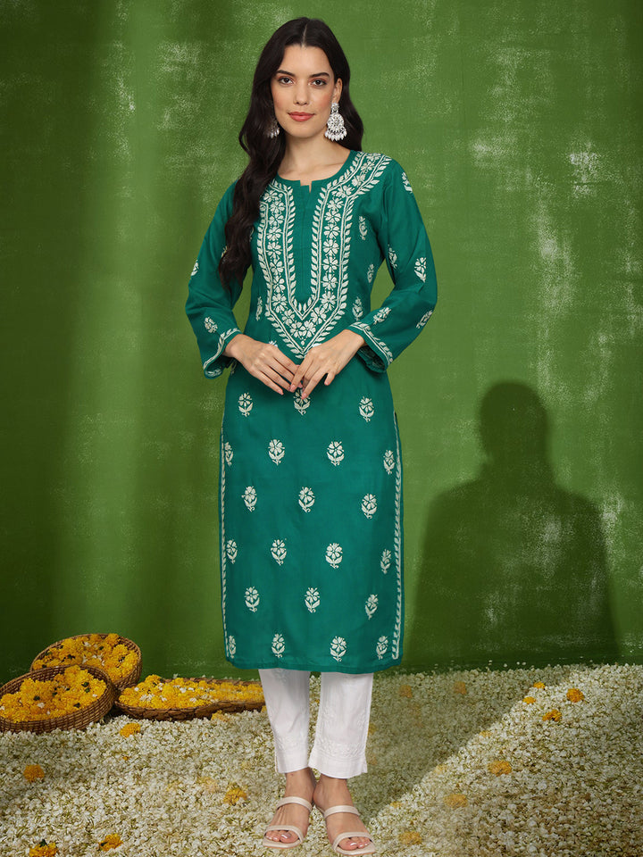 Hand Embroidered Chikankari Mulmul Cotton Straight Kurta- PC3839