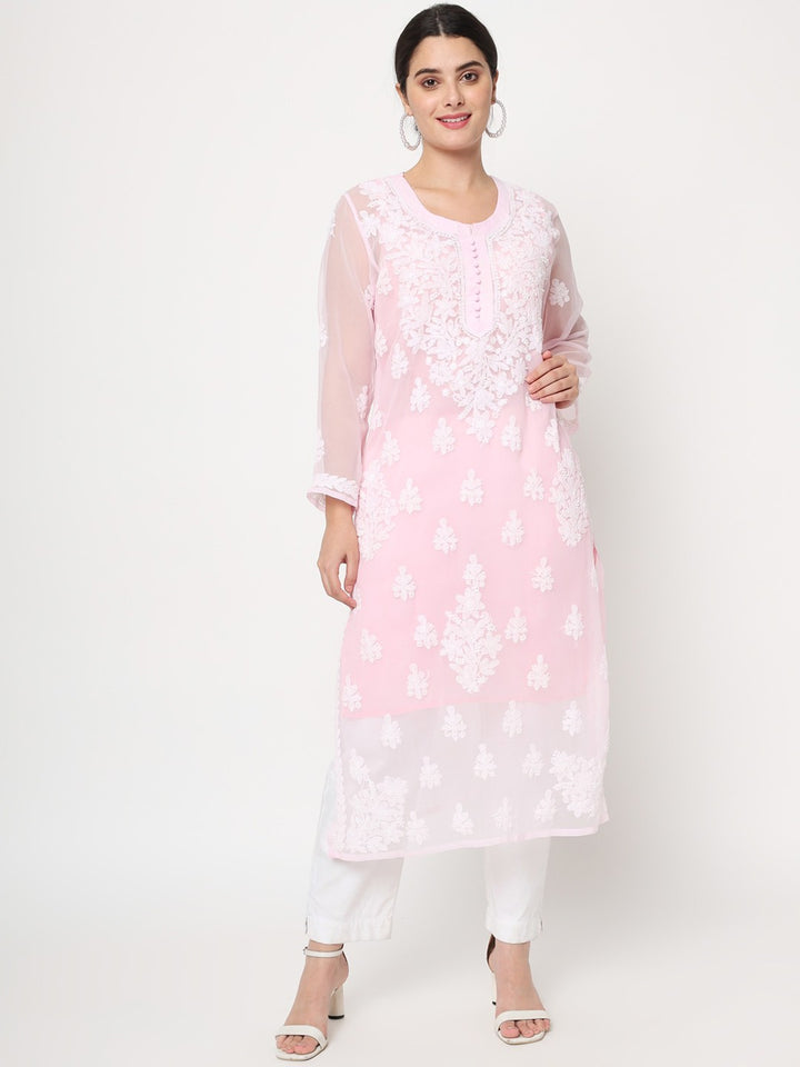 Hand Embroidered Georgette Straight Kurta With Matching Slip-PC3560