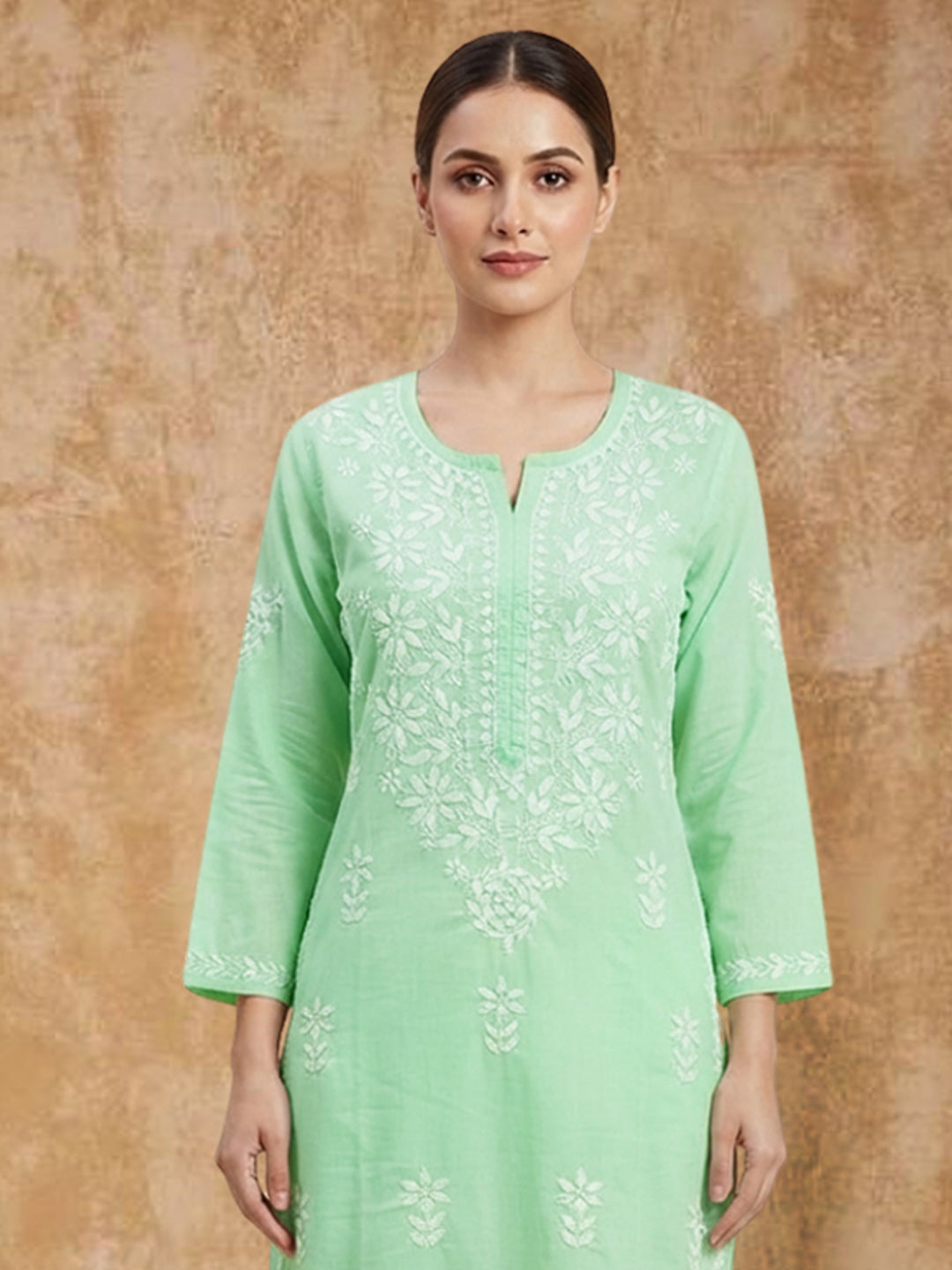 Women Hand Embroidered Chikankari Cotton Kurta Set PC4135KS Seagreen