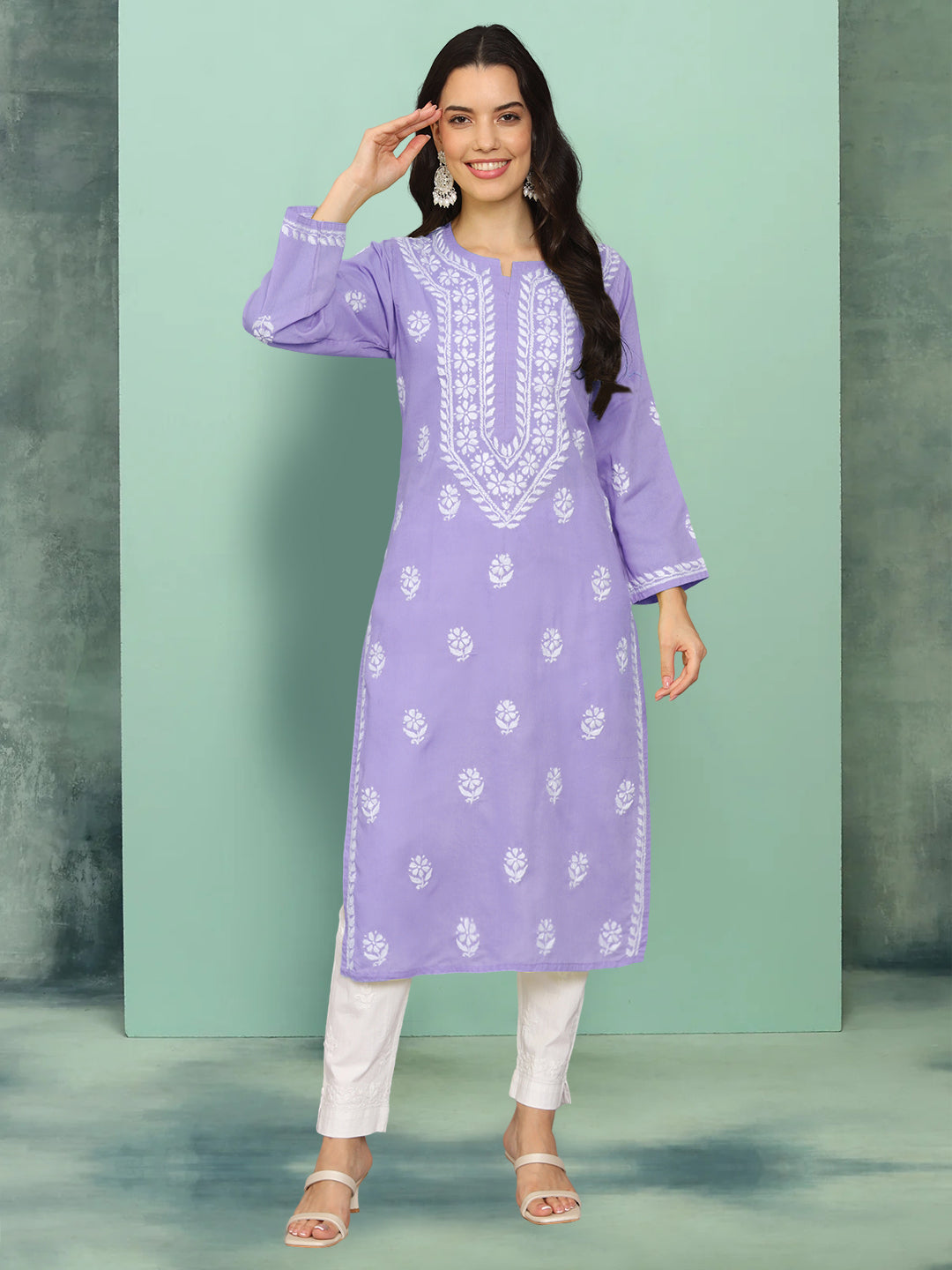 Hand Embroidered Chikankari Mulmul Cotton Straight Kurta- PC3839