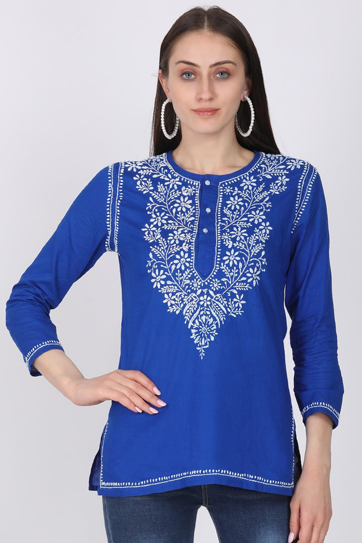 Women Hand Embroidered Chikankari Cotton Kurti SM126S