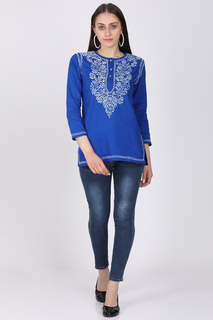 Women Hand Embroidered Chikankari Cotton Kurti SM126S