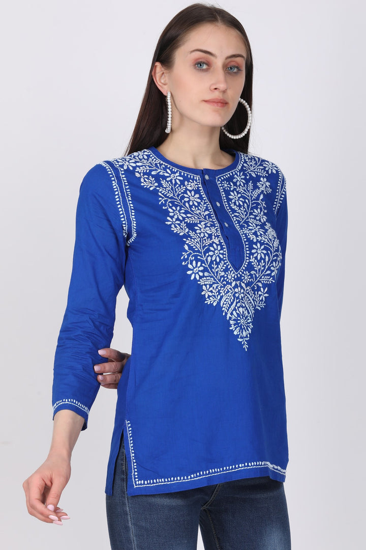 Women Hand Embroidered Chikankari Cotton Kurti SM126S