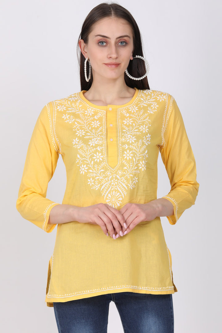 Women Hand Embroidered Chikankari Cotton Kurti SM126S