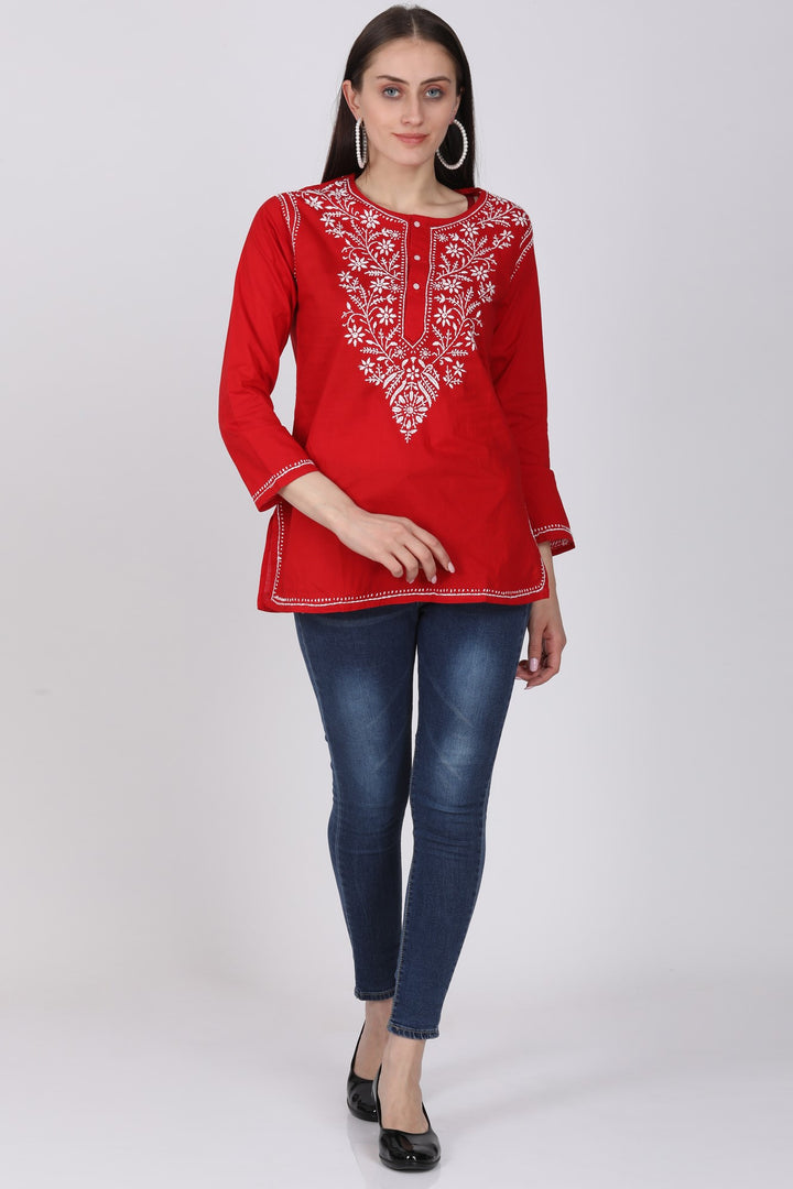 Women Hand Embroidered Chikankari Cotton Kurti SM126S