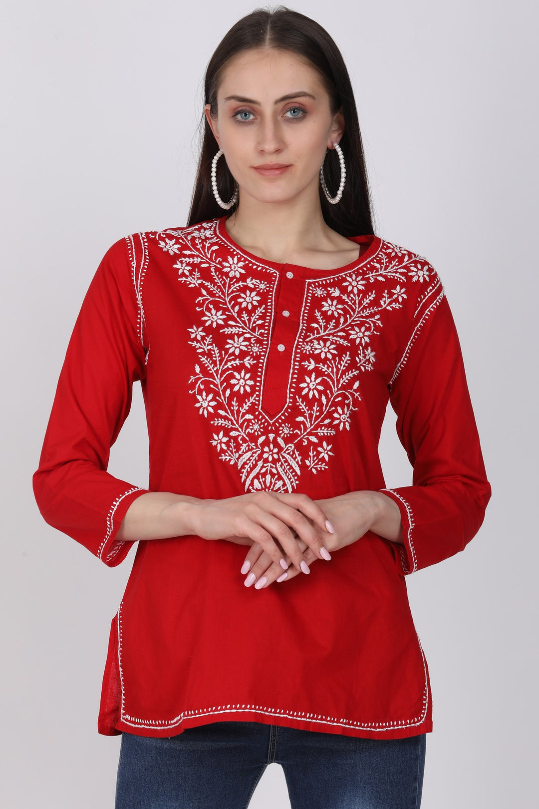 Women Hand Embroidered Chikankari Cotton Kurti SM126S