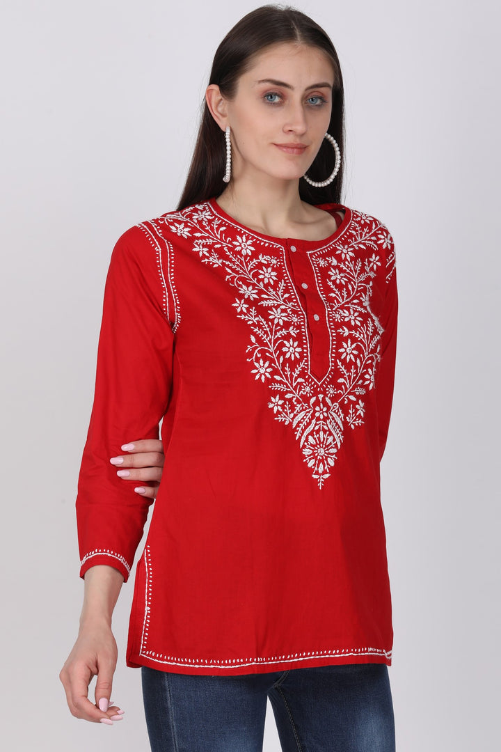 Women Hand Embroidered Chikankari Cotton Kurti SM126S