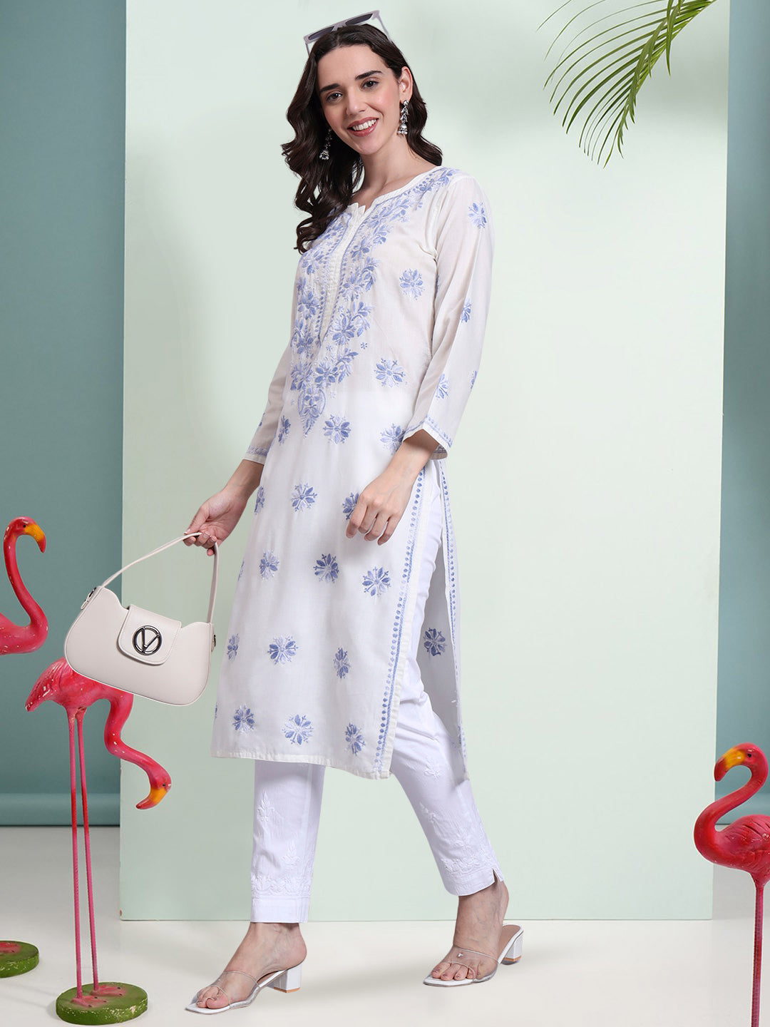 Hand Embroidered Chikankari Mulmul Cotton Straight Kurta- PC4085
