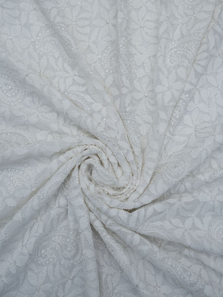 Women Hand Embroidered Chikankari Viscose Georgette Dressmaterial PC4123-WHITE4