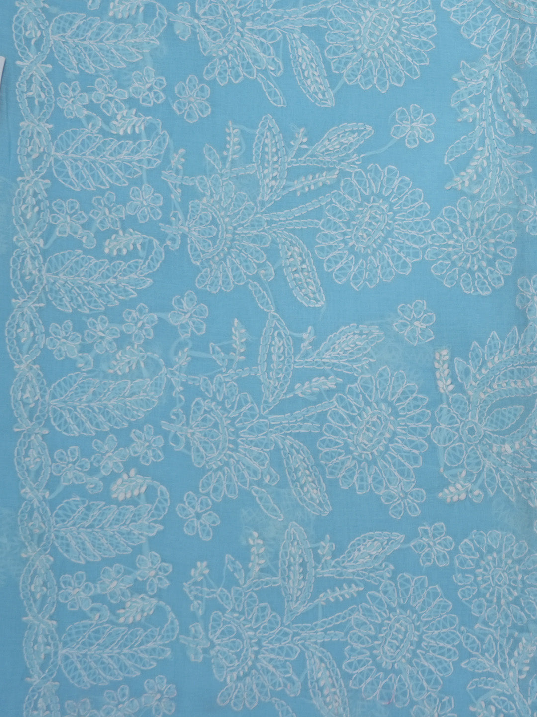 Hand Embroidered Chikankari Cotton Saree PCSAR02 Skyblue