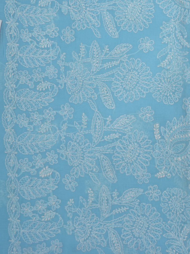 Hand Embroidered Chikankari Cotton Saree PCSAR02 Skyblue