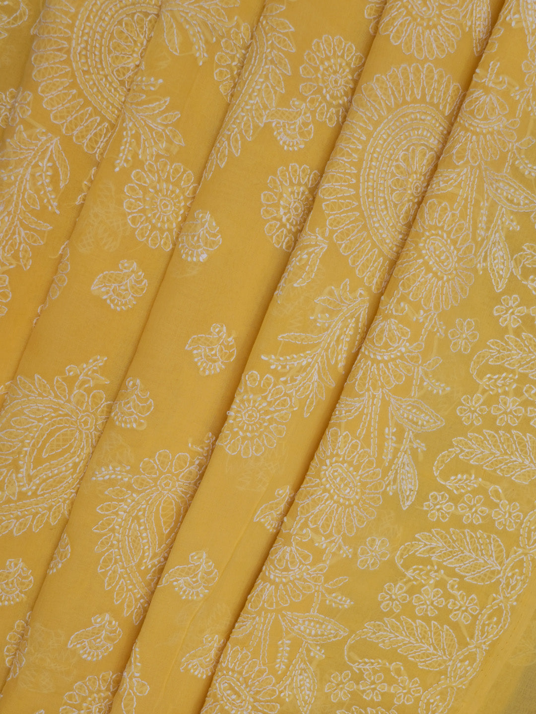 Hand Embroidered Chikankari Cotton Saree PCSAR02 Mustard