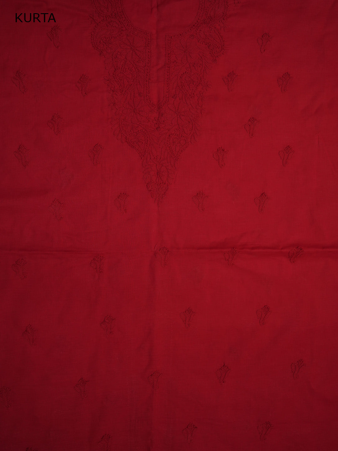 Women Hand Embroidered Cotton Chikankari Dress MaterialPCSCU00103FS-CHERRYRED