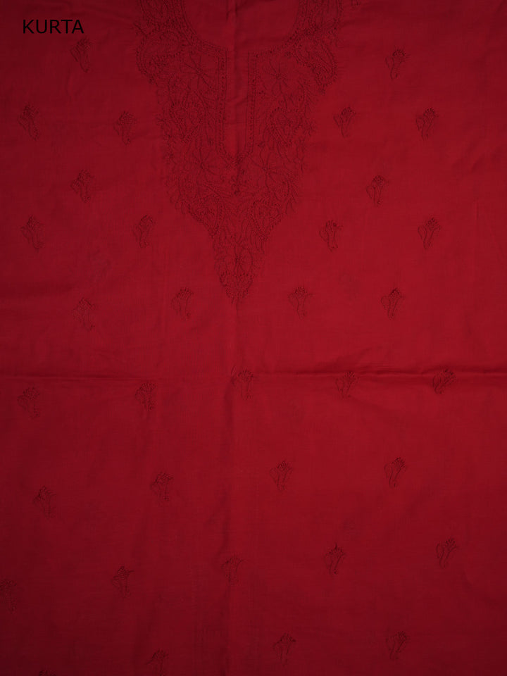 Women Hand Embroidered Cotton Chikankari Dress MaterialPCSCU00103FS-CHERRYRED