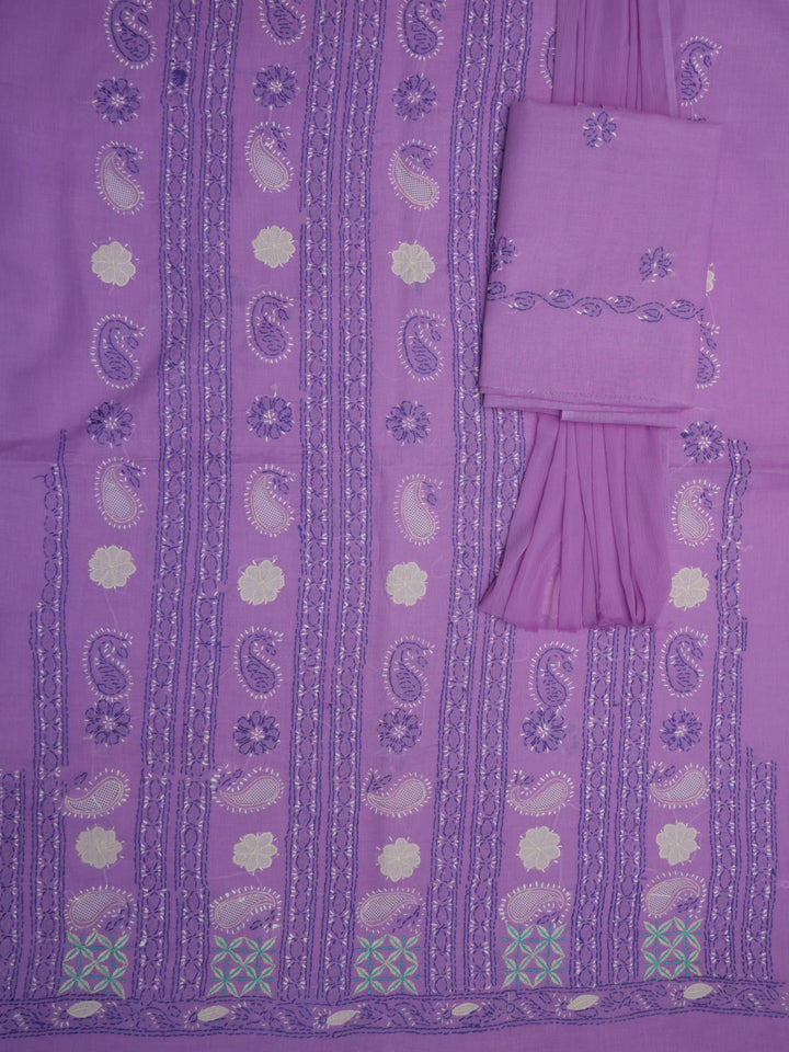 Women Hand Embroidered Chikankari Cotton Dressmaterial PC4120-LILAC