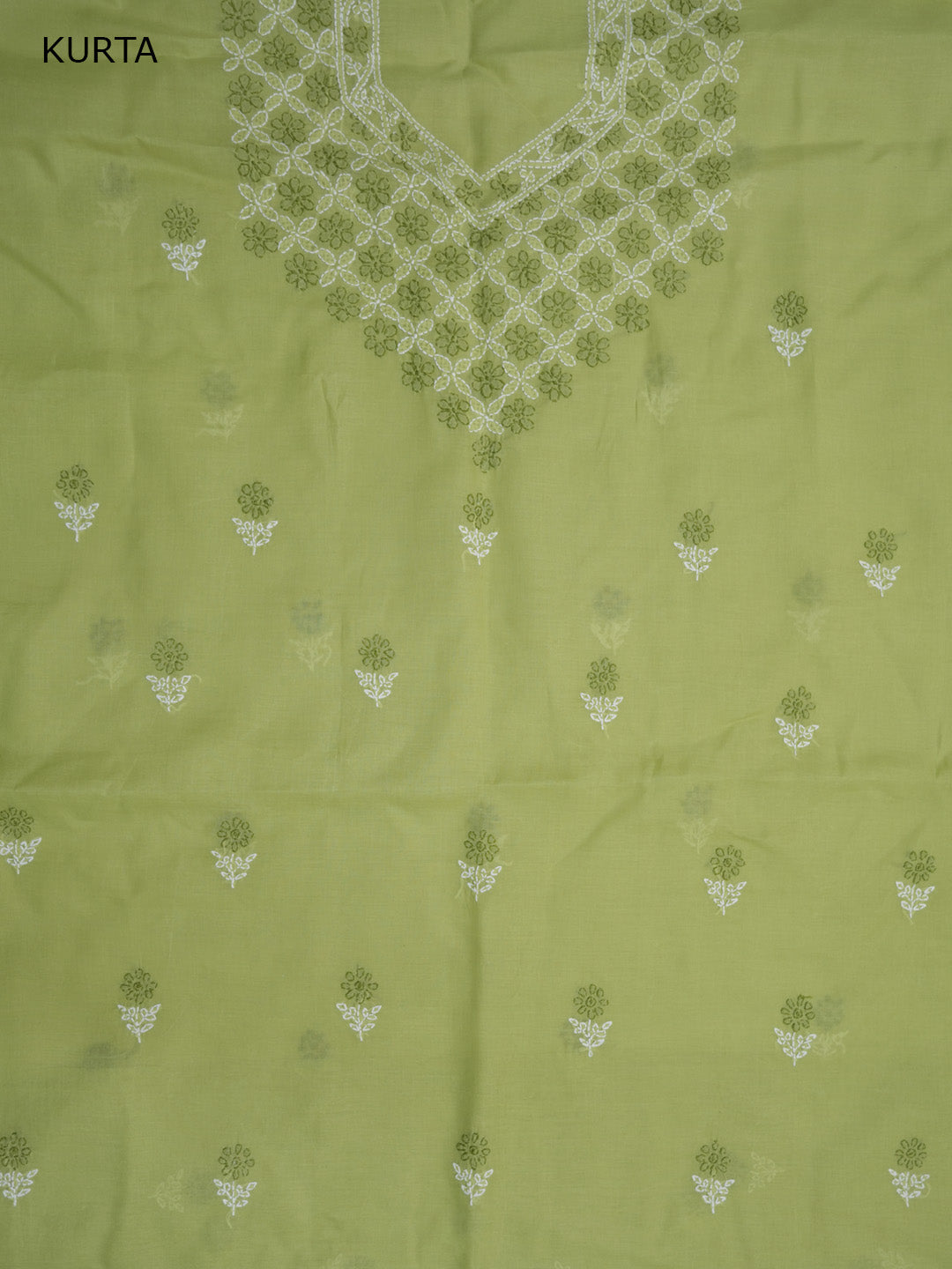 Women Hand Embroidered Chikankari Cotton Dressmaterial PCSCU00102FS-GREEN