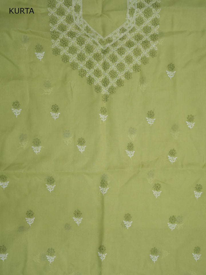 Women Hand Embroidered Chikankari Cotton Dressmaterial PCSCU00102FS-GREEN