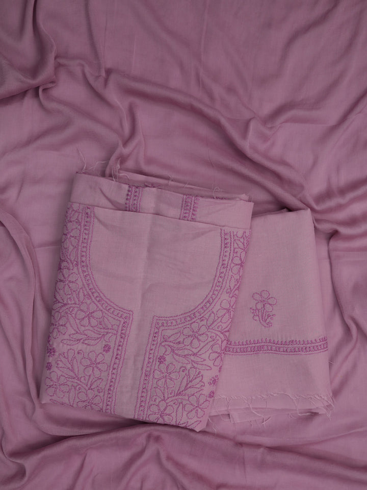 Women Hand Embroidered Cotton Chikankari Dress MaterialPCSCU00406FS-ONIONPINK