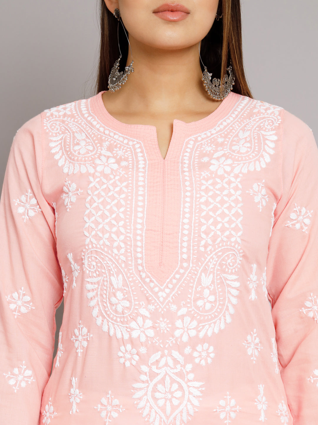 Chikankari Hand Embroidered Cotton Straight Kurta-PC3438