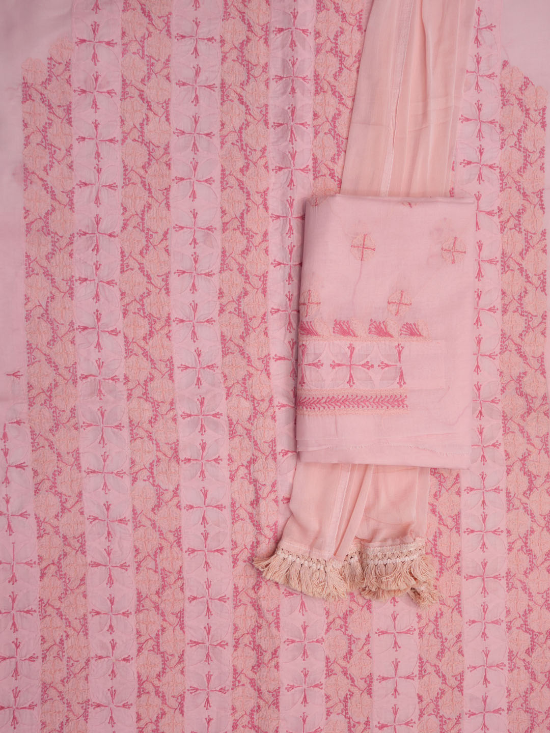Women Hand Embroidered Chikankari Cotton Dressmaterial PC4120-CORALPINK